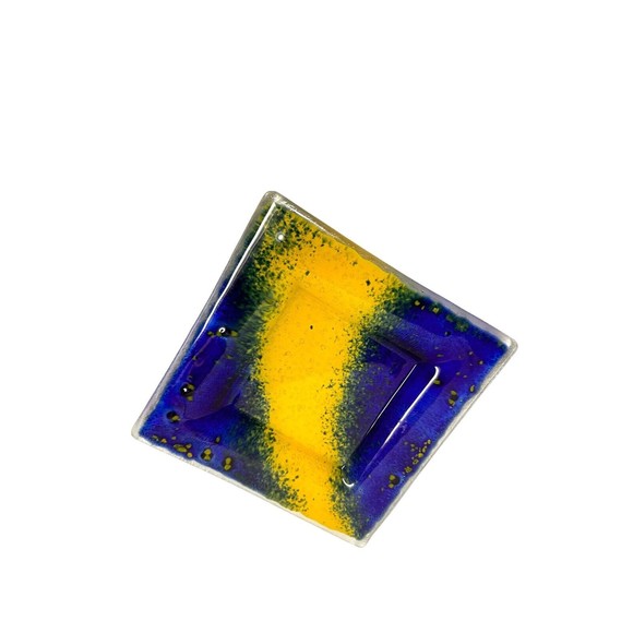 Art Fused Glass Square Tray With Bubbles In Green Blue And Yellow 7" x 7" - Picture 2 of 5